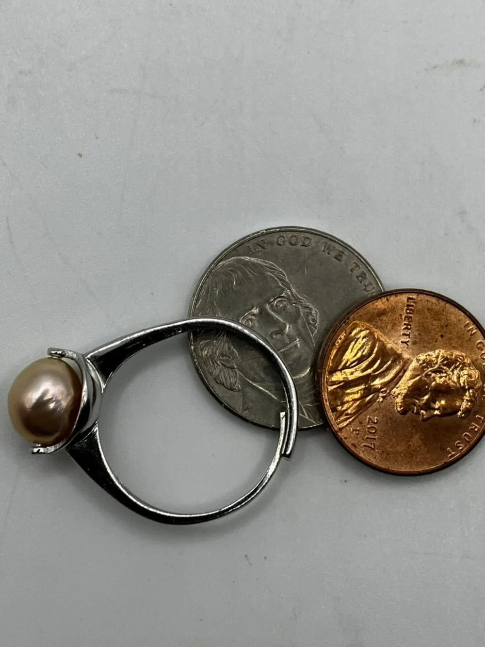 .925 925 Sterling Silver Ring Genuine Freshwater Peach Pearl Adjustable NEW